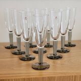 10 Bormioli Rocco Vintage Crystal Champagne Flutes Glasses with Grey Rain Foot