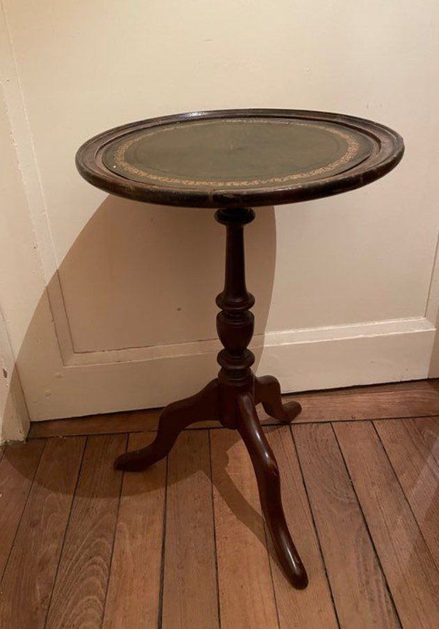 Wood and leather tripod pedestal