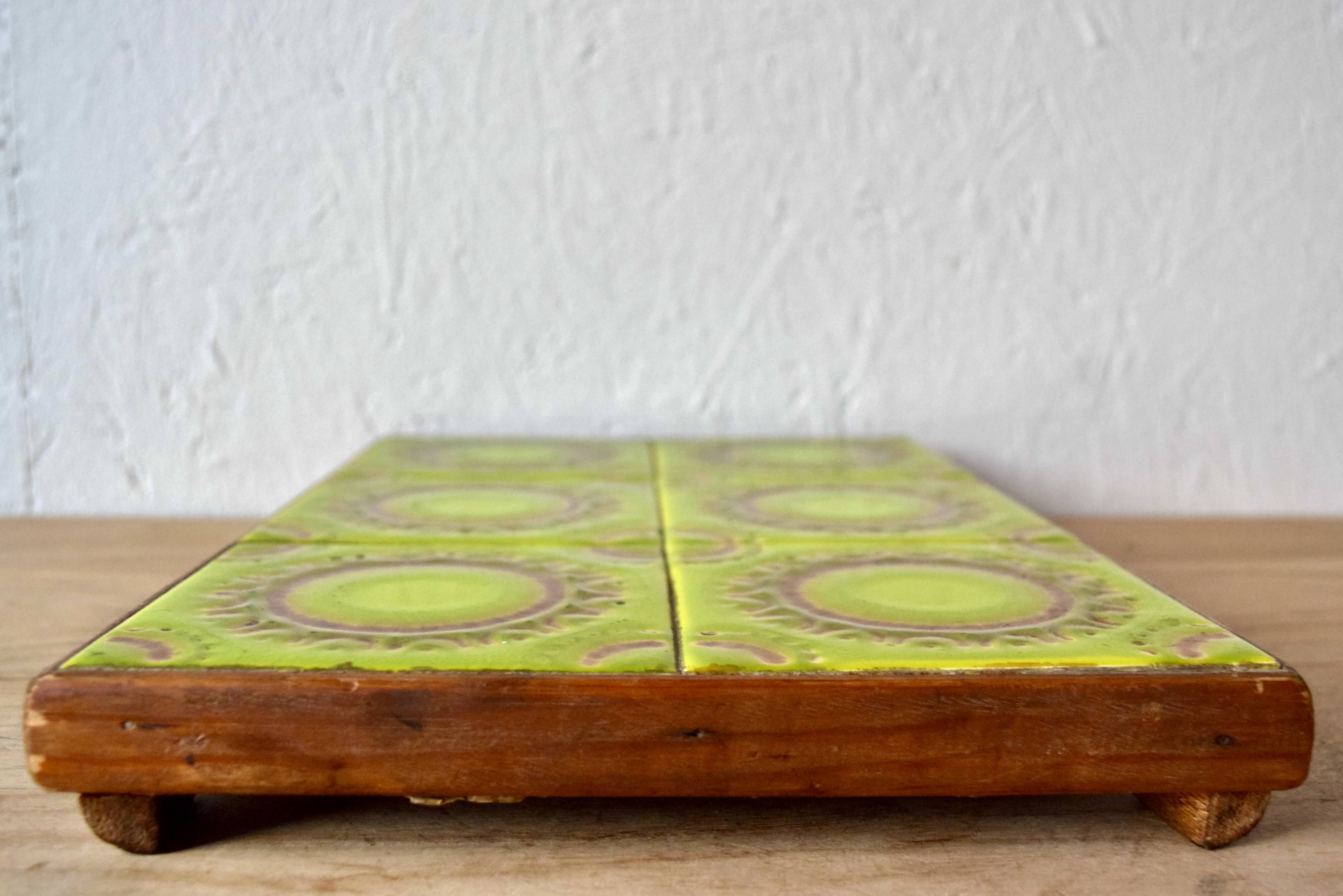 Large vintage glazed ceramic trivet