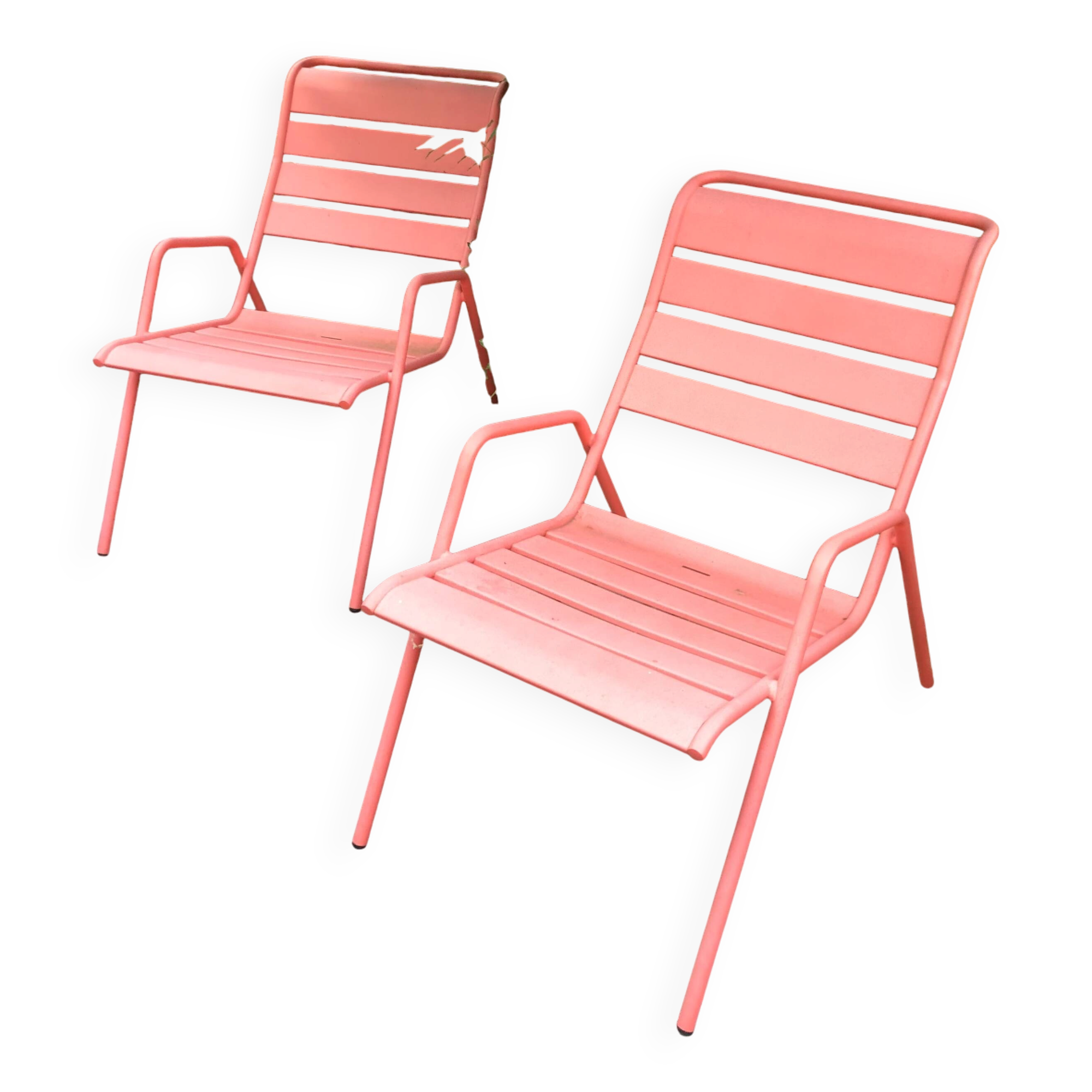 Set of 2 low armchairs Fermob model Monceau in capucine colour.