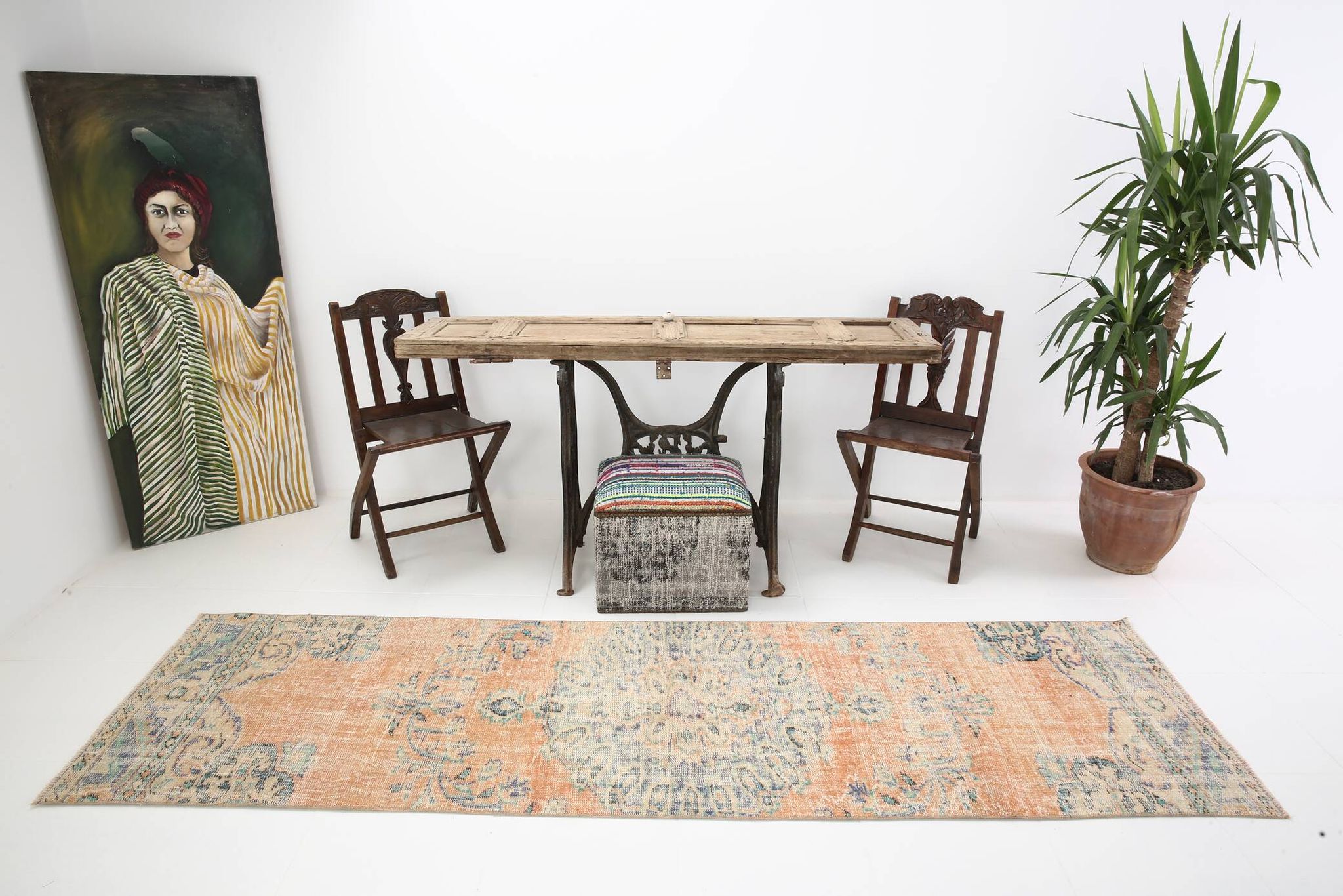 3x9 Pale Orange & Blue Vintage Runner Rug, 80x283Cm SK 6027
