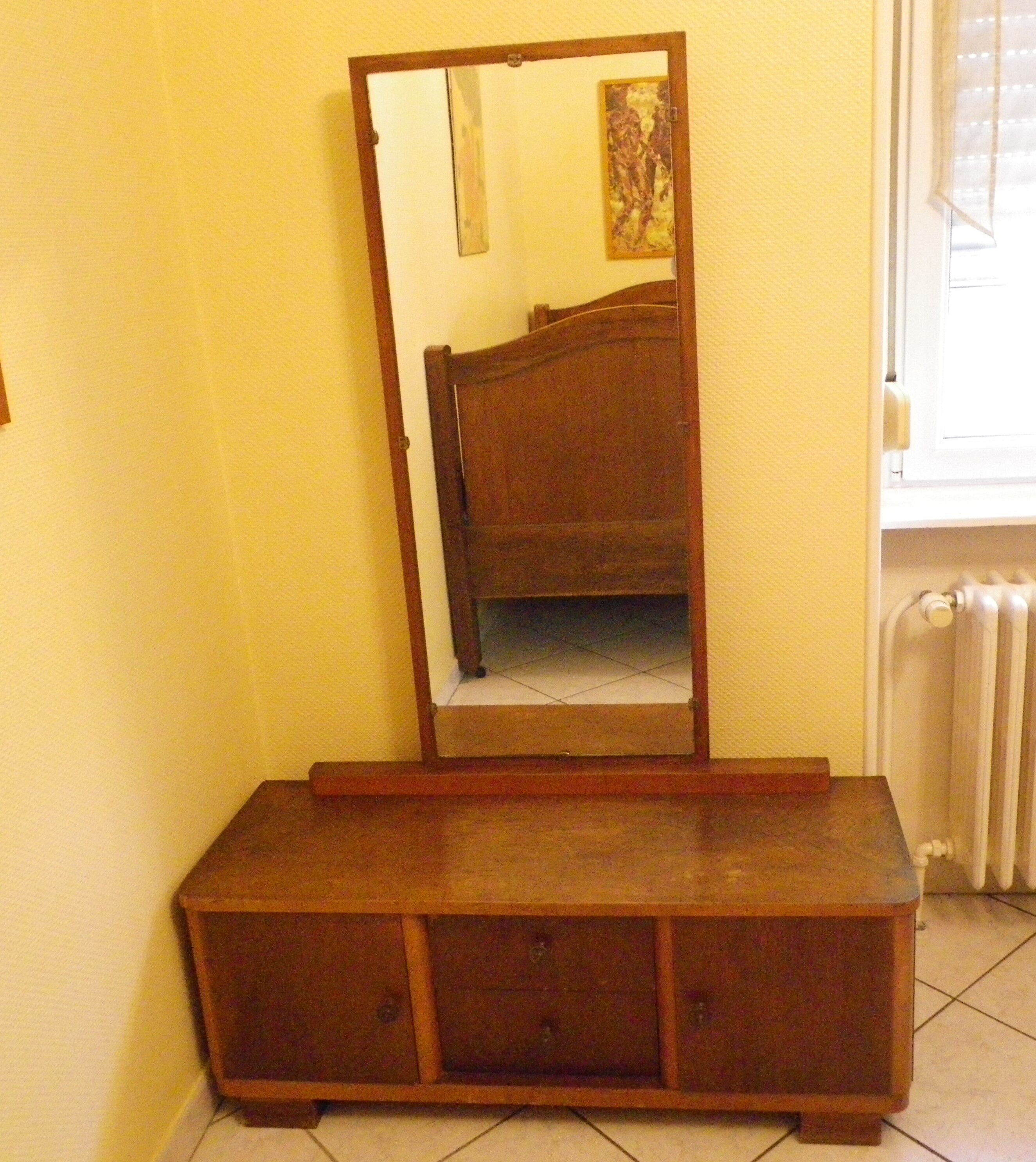 Art deco boat dressing table with large mirror 1940s