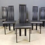 Set of 6 post modern black leather dining chairs, 1980s