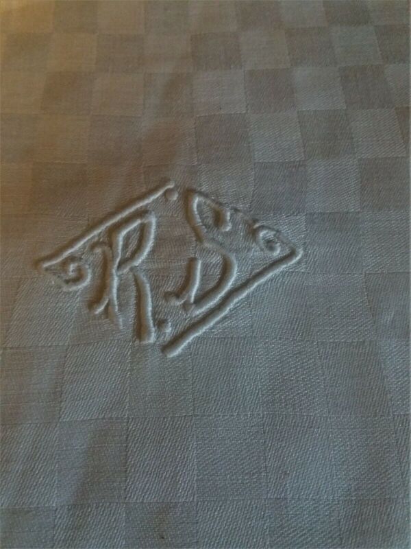 Linge de table lin damassé monogramme dix serviettes nappe 200 X 210 cm