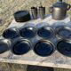 Vallauris service, the pottery of the great oak. Black metal glazed ceramics.