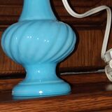 Old lamp in blue opaline glass and its lampshade