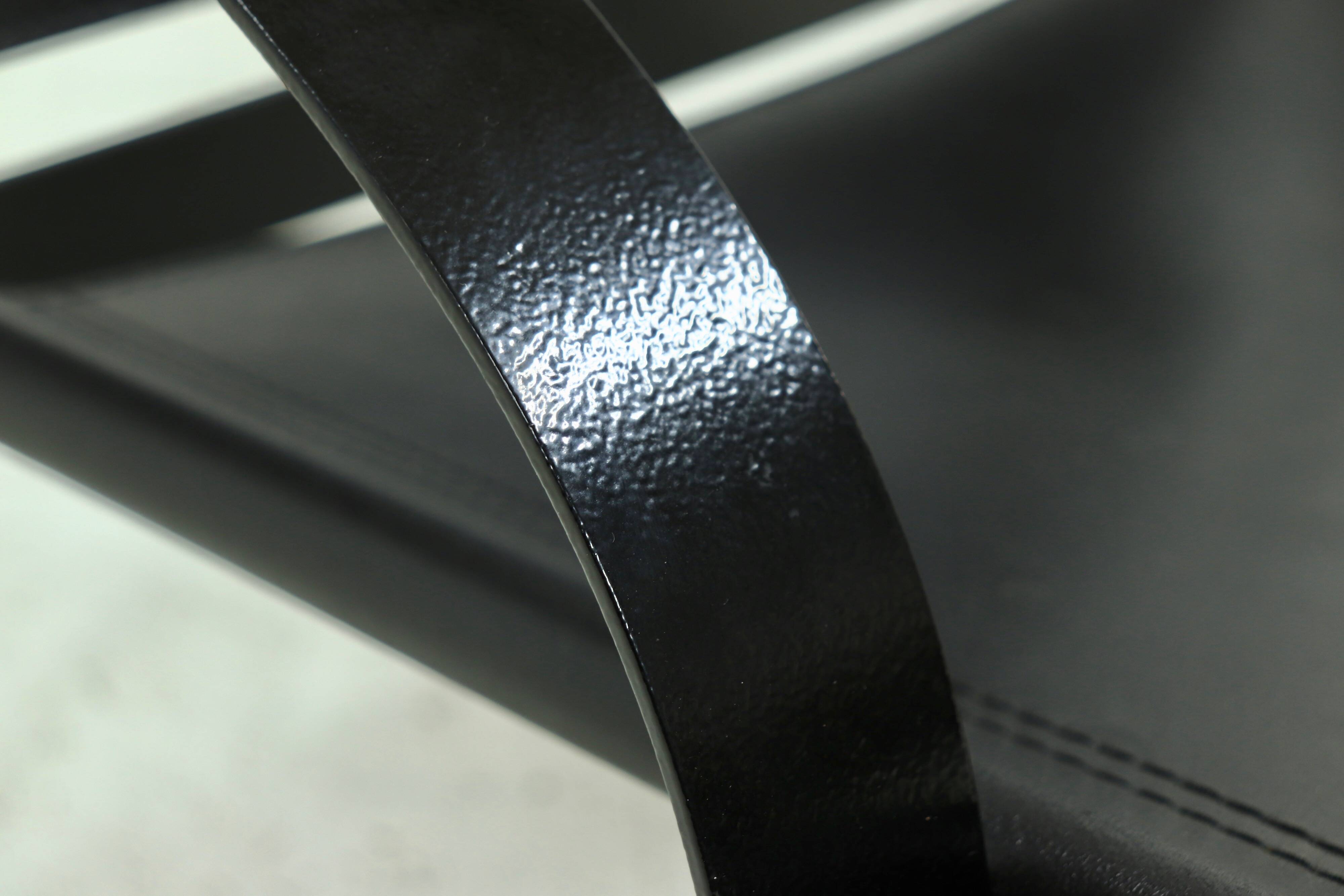 Post Modern Saddle Leather and Steel Lounge Chair 1980s