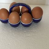Cobalt blue earthenware egg cup service from the Georges Dreyfus workshop circa 1900