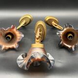 Set of 3 Glass Paste and Brass Wall Lights Signed Vianne Art Nouveau