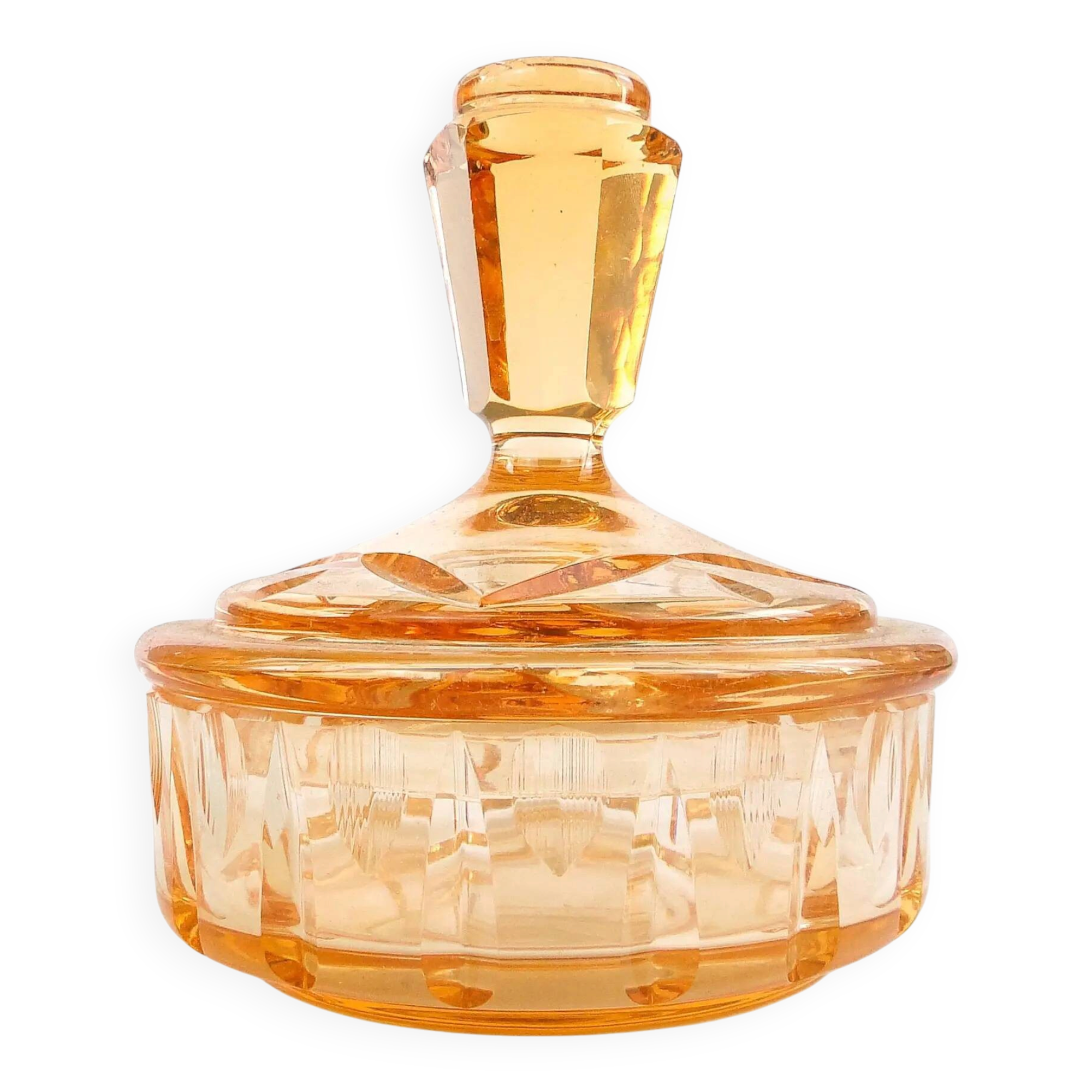 Art deco bonbonniere, orange glass, Poland, 1930s
