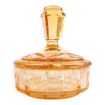 Art deco bonbonniere, orange glass, Poland, 1930s