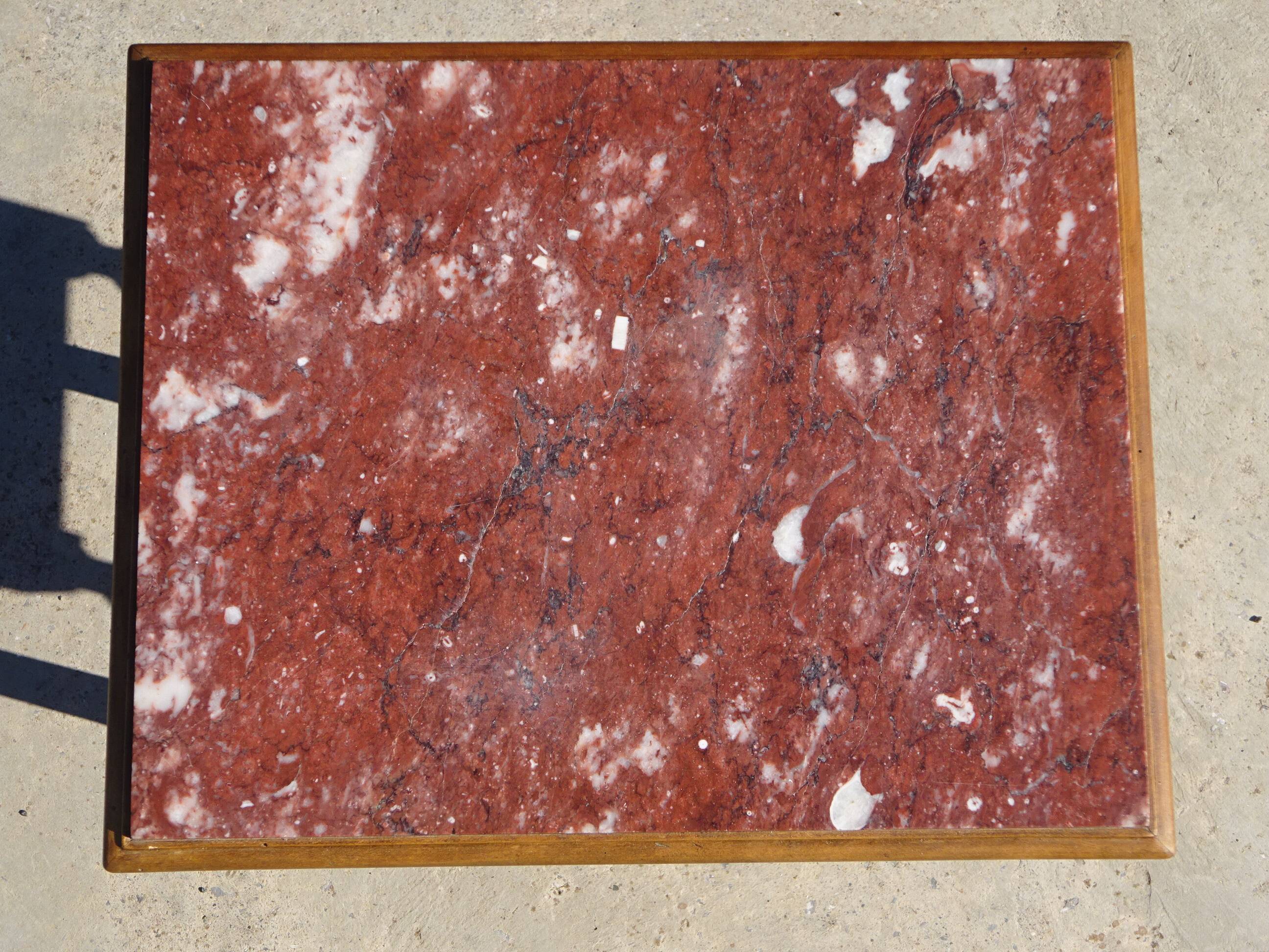 Antique Louis XVI style bedside table in walnut, with a marble top.