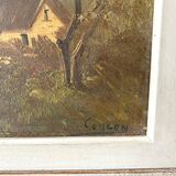 Old painting on framed canvas, countryside