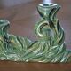 Pair of iridescent green ceramic Art Deco candlesticks