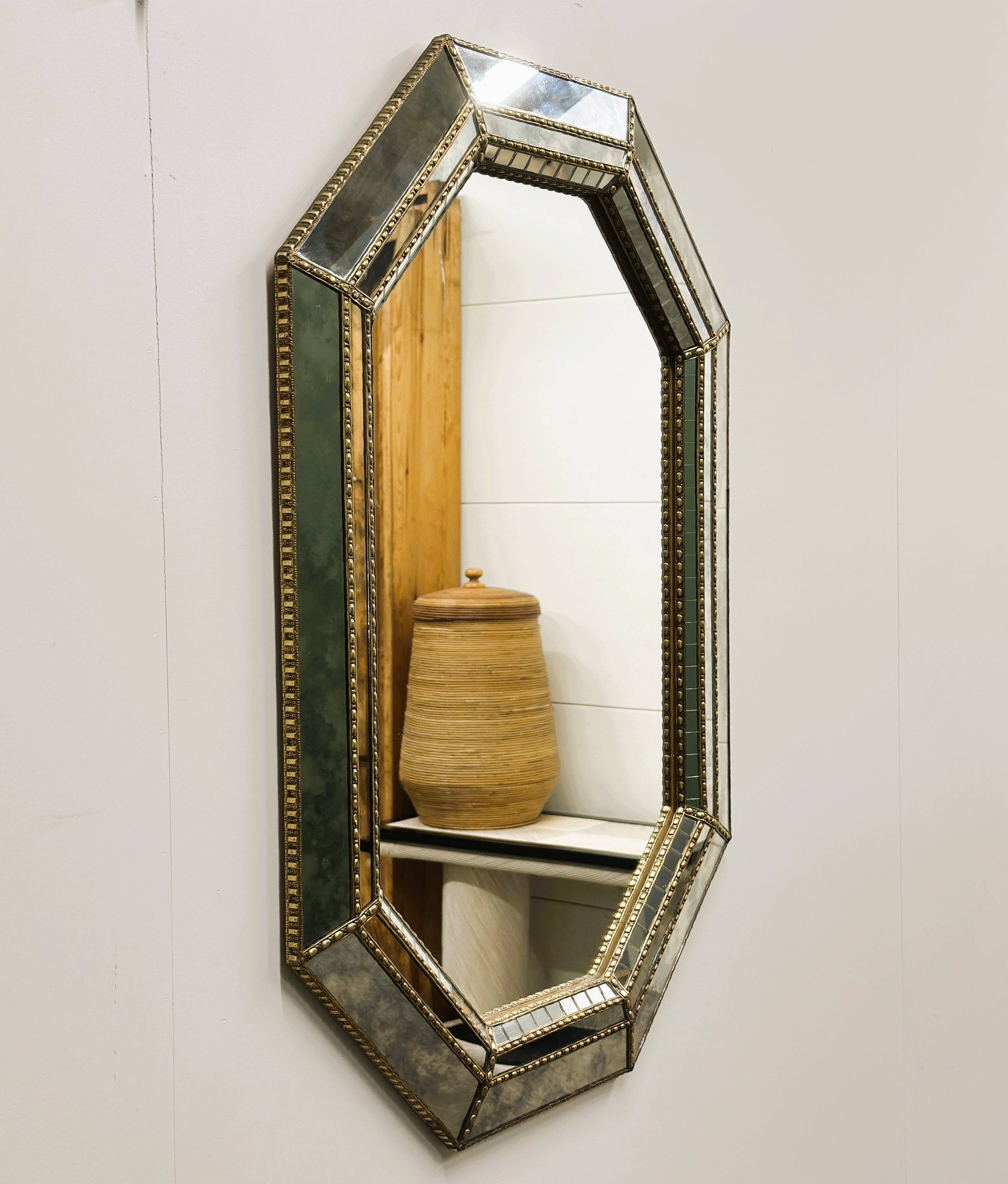 Vintage Spanish Neoclassical Hollywood Regency Octagonal Wall Mirror, Spain