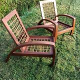 A pair of vintage rope and wood armchairs