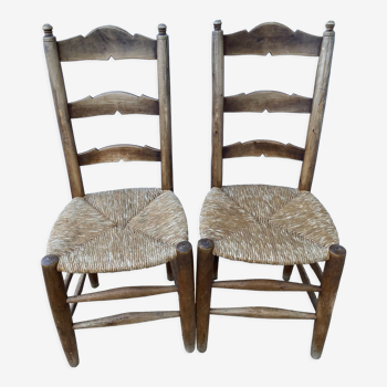 Duo chaises paillées campagnardes