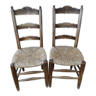 Pair of country straw chairs
