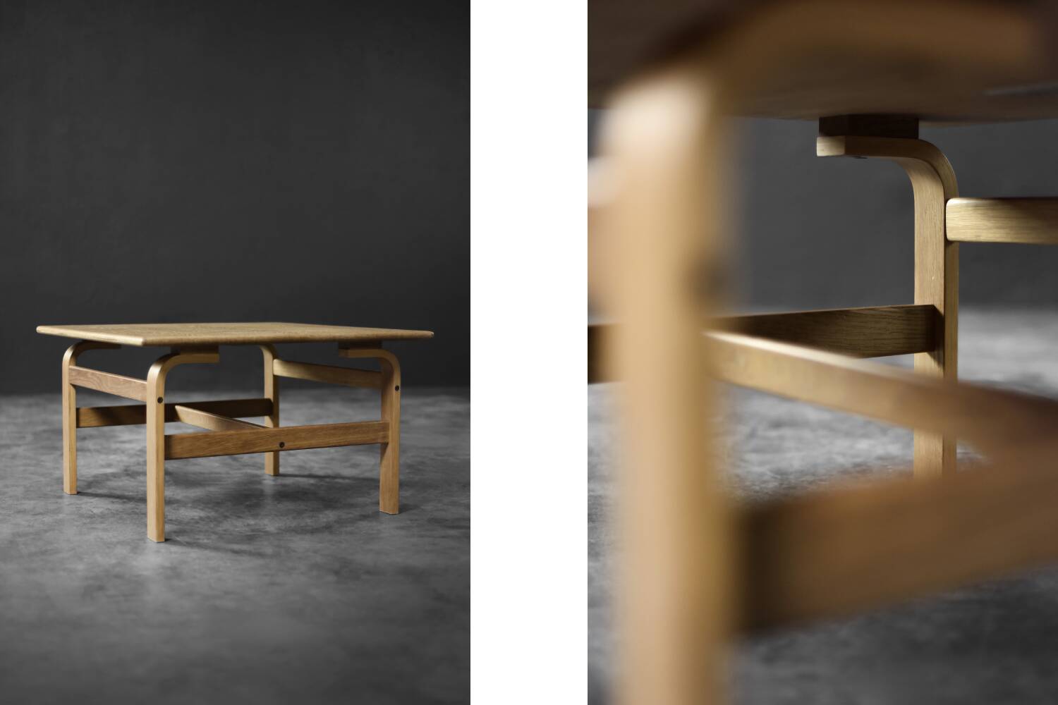Vintage Mid-Century Scandinavian Modern Low Brown Oak Coffee Table