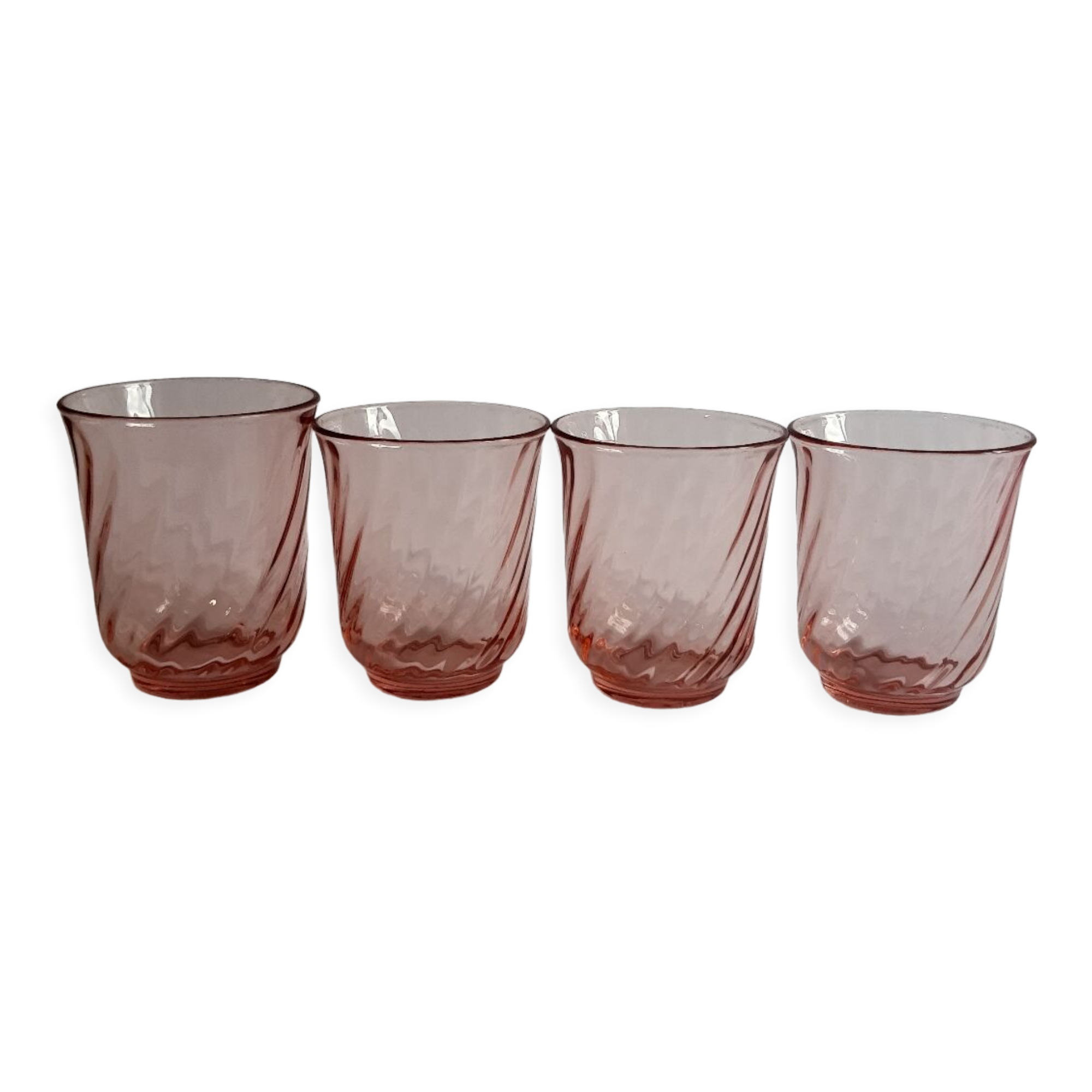 Set de 4 verres à eau en verre rose torsadé vintage