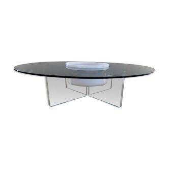 Table basse en verre et perspex avec niche centrale années 70