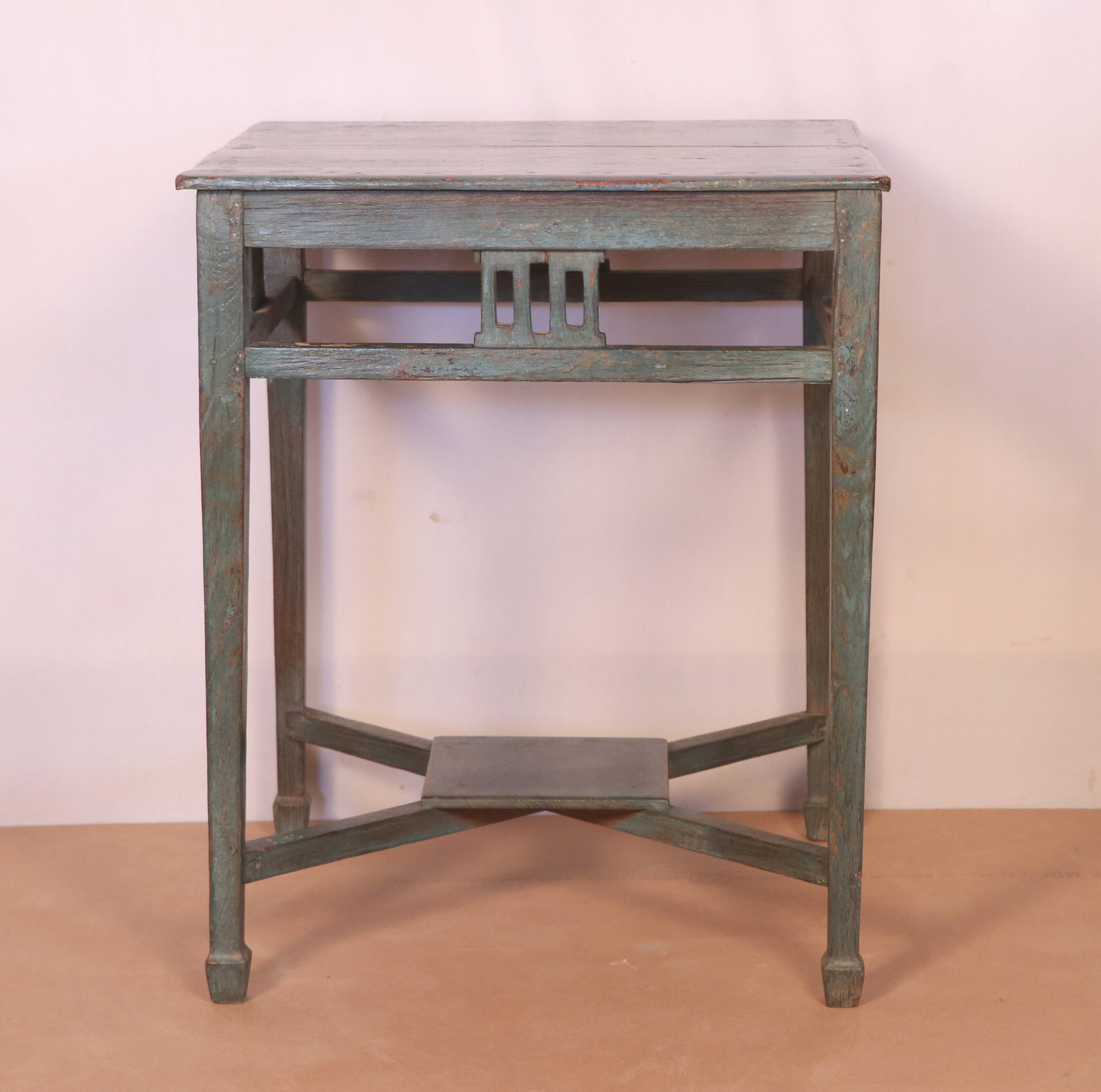 Old art deco console in original blue patina burmese teak