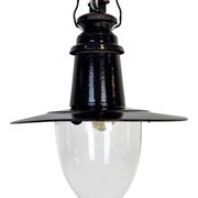Industrial German Black Enamel Pendant Lamp with Glass Cover, 1930s