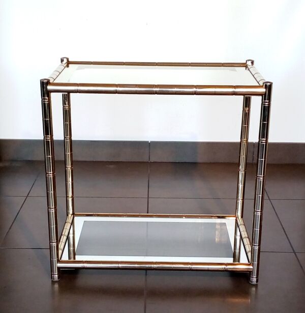 Maison lancel vintage.table d'appoint double plateaux, en laiton doré façon bambou. tbe