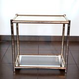 House lancel vintage. side table double trays, in gilded brass bamboo way. tbe