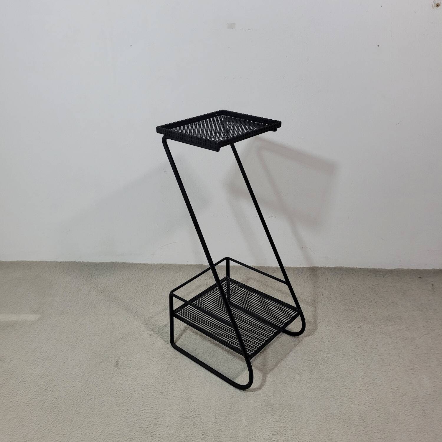 Furniture or side table in black lacquered perforated metal 1950s