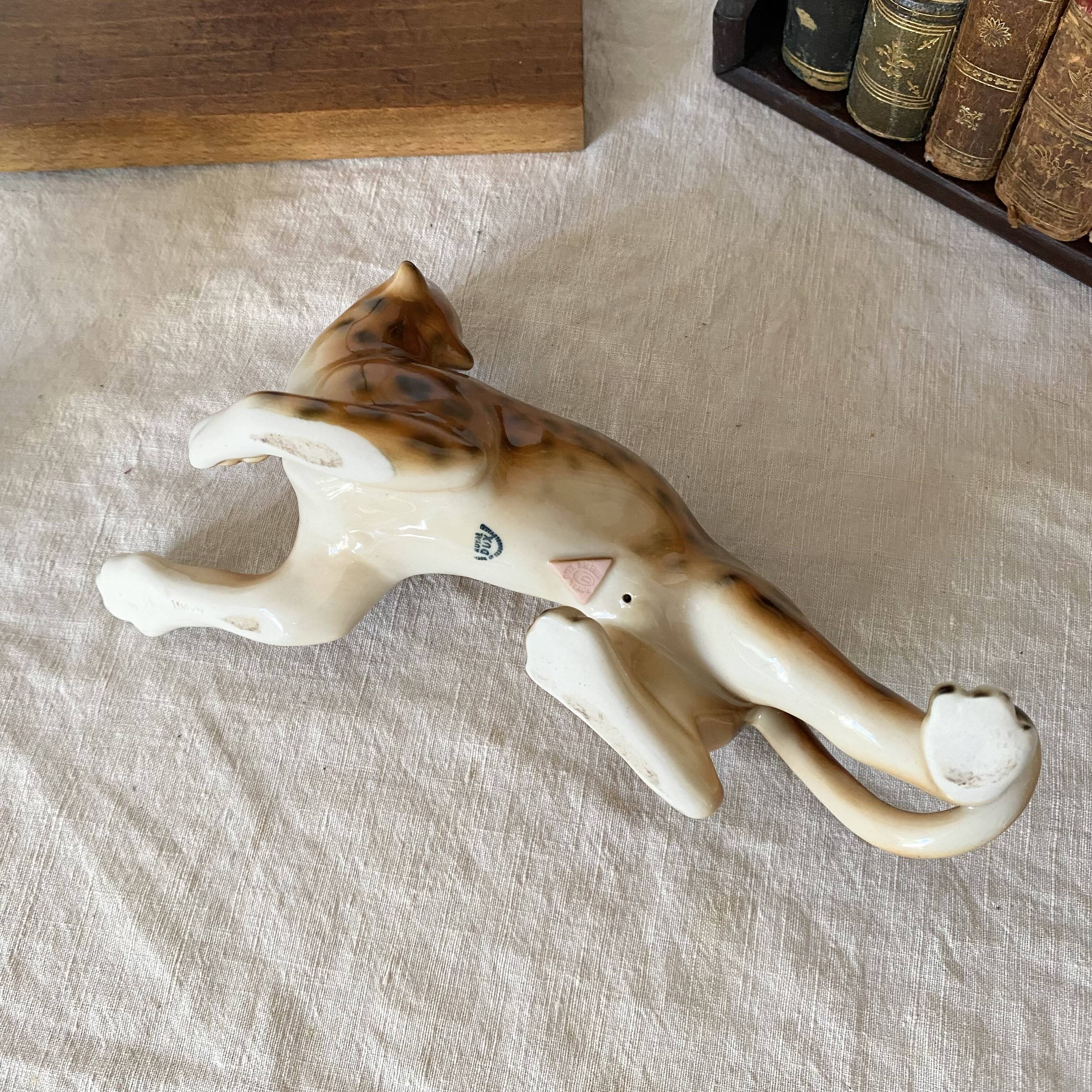 Vintage Royal Dux Figurine – Porcelain Cheetah – 21 cm