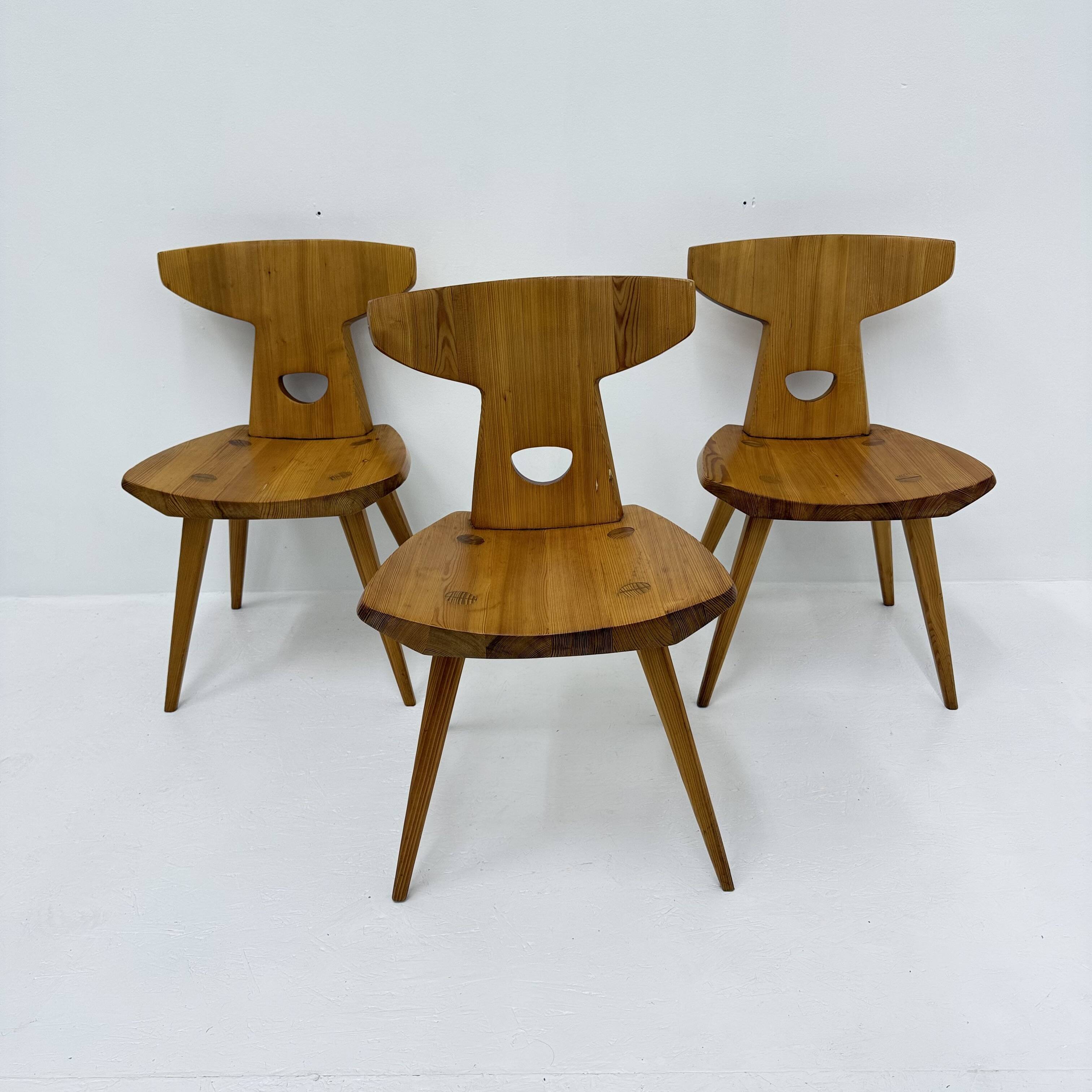 Jacob Kielland-Brandt dining chairs solid pine Denmark , 1960s