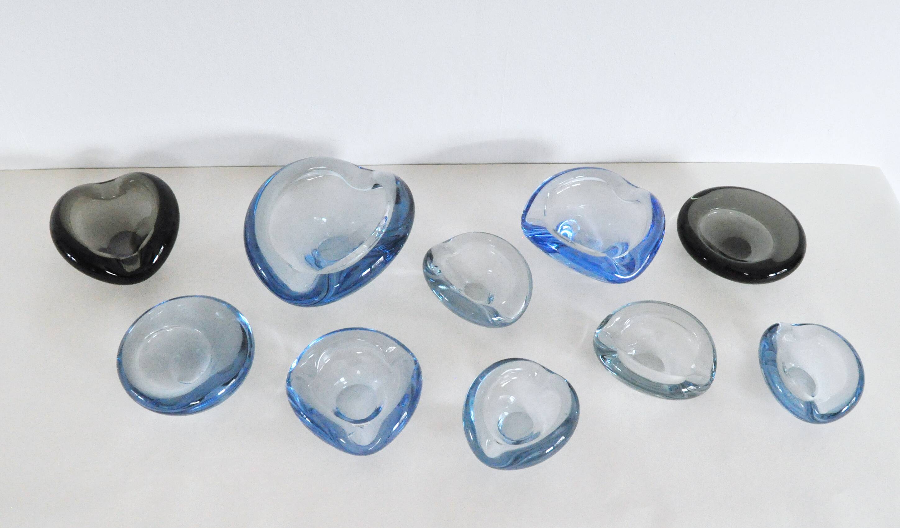 Smaller dishes or ashtrays designed for Holmegaard, 1950s to 1970s