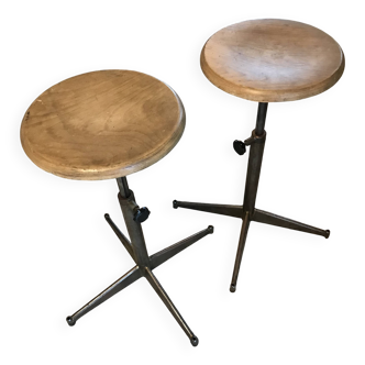 Lot de 2 tabourets réglables vintages style industriel
