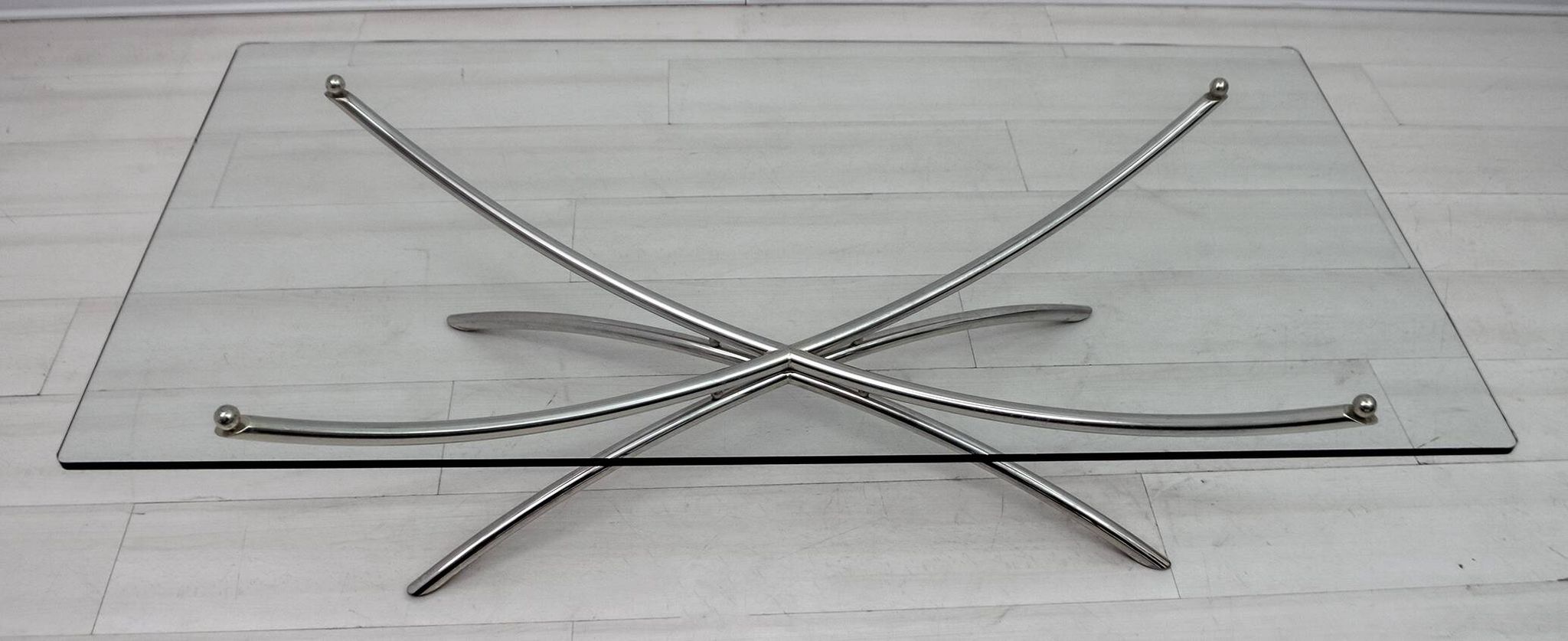 Mid-Century Modern Italian Chrome and Crystal Coffee Table, 1970s
