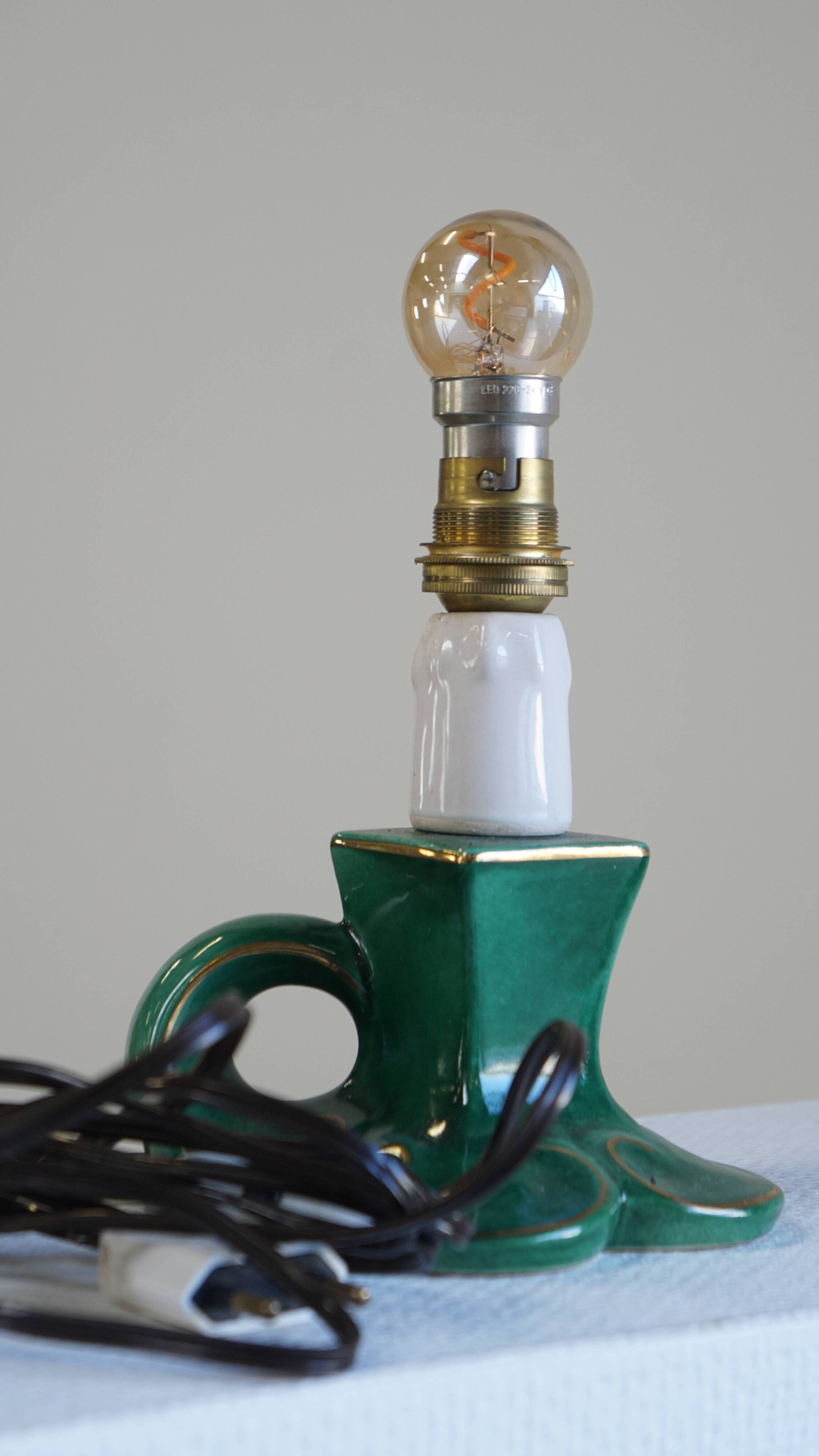 Vintage Green Ceramic French Lamp with Gold Accents
