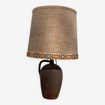 Lampe montée sur jarre en céramique marron vintage style 1970 rétro