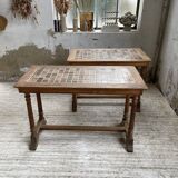 Set de deux tables bistrot en noyer et carrelage 1890