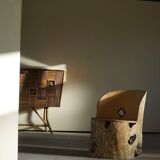 Sculptural Norwegian trunk chair in mid-century brutalist solid wood.