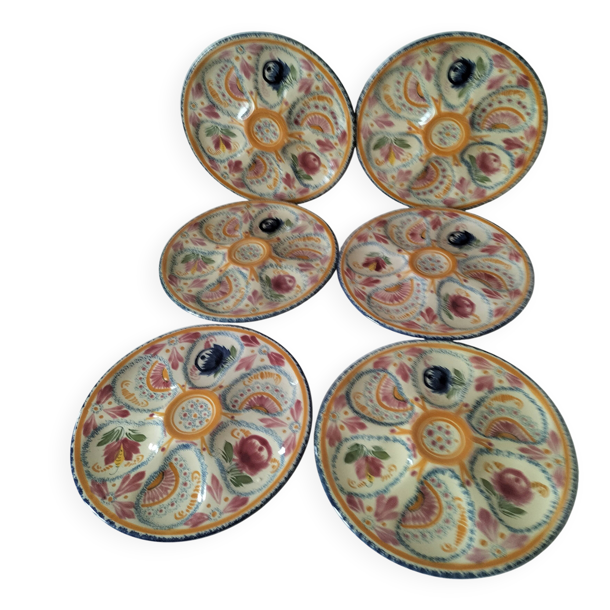 6 oyster plates Henriot Quimper decor 137 hand-painted