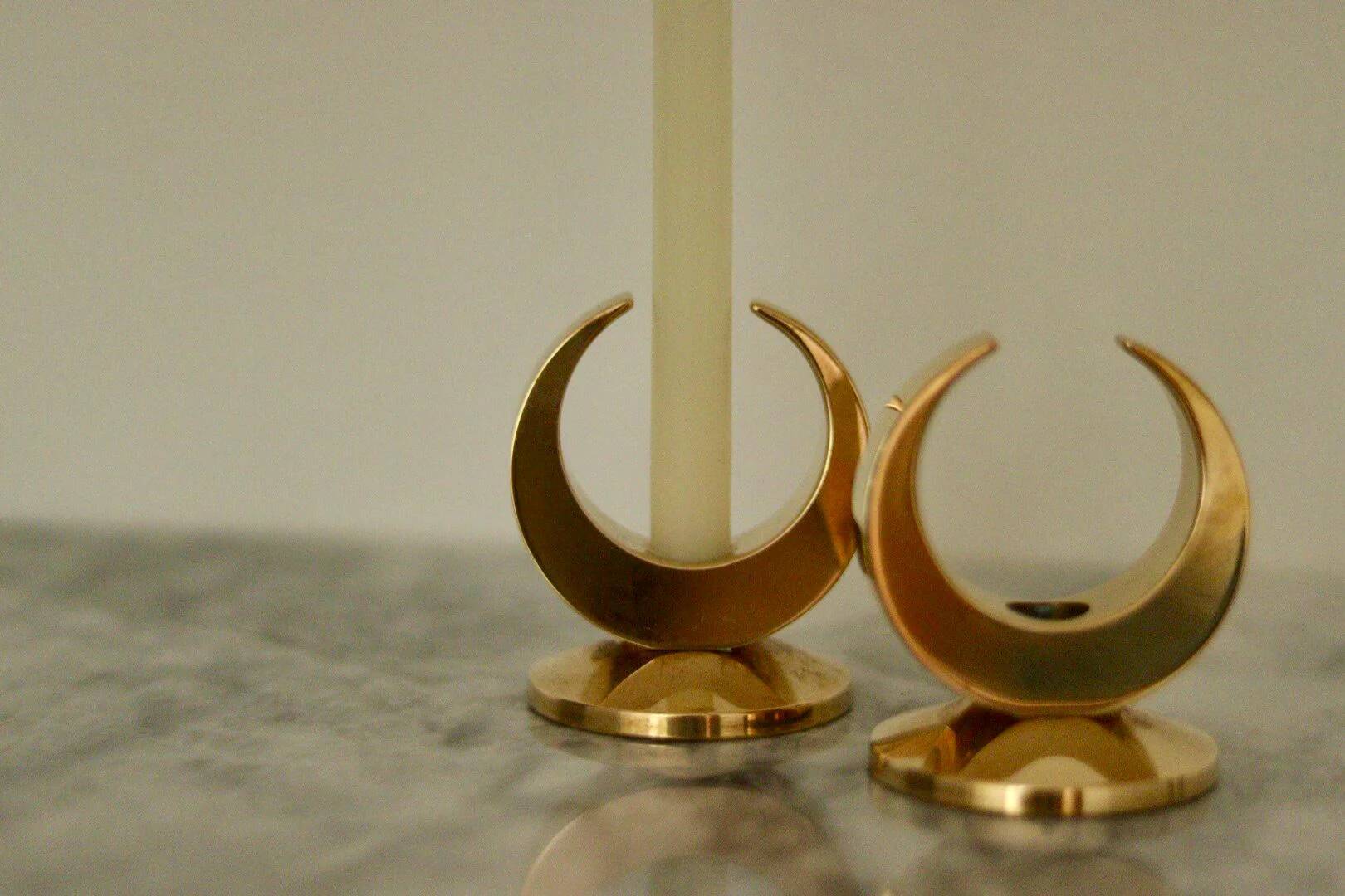 Pair of mid-century Swedish brass candle holders by Arthur Pe Kolbäck