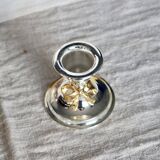 Small vintage silver-plated metal candlestick with a gold bow