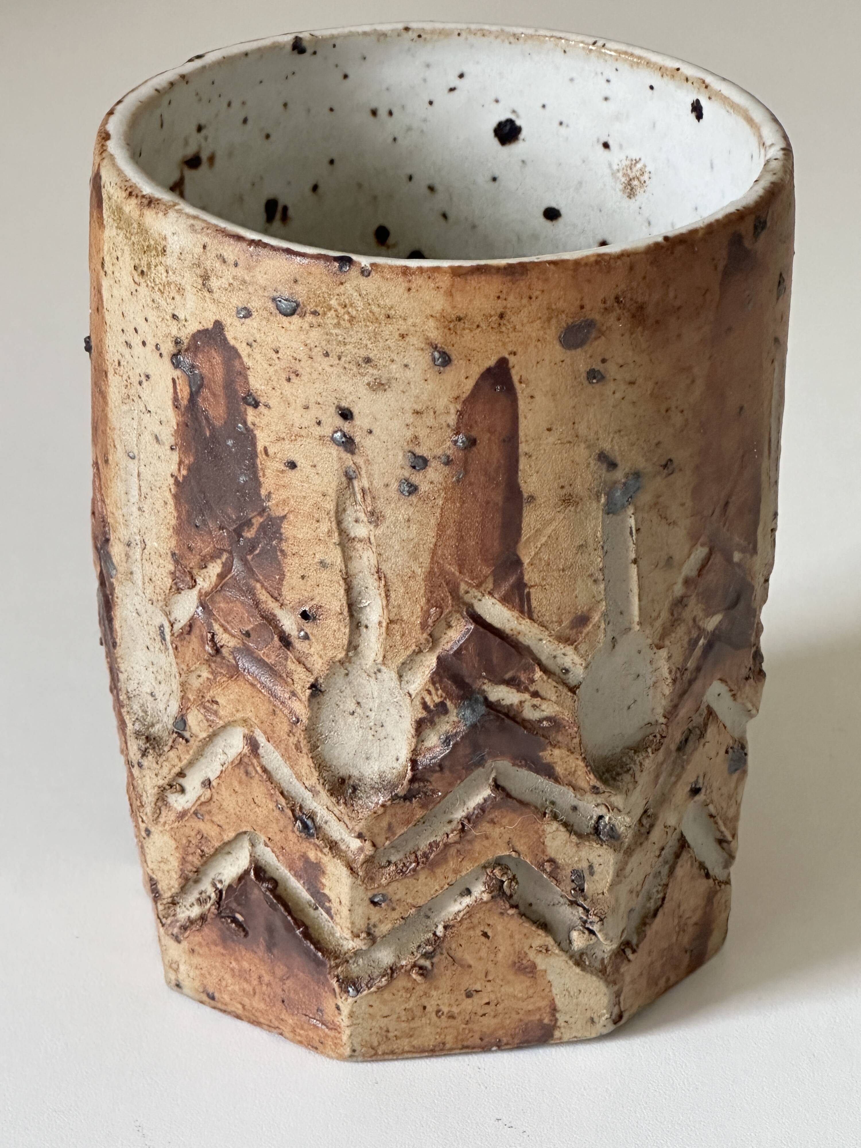 Vintage scarified stoneware vase pot from the 60s