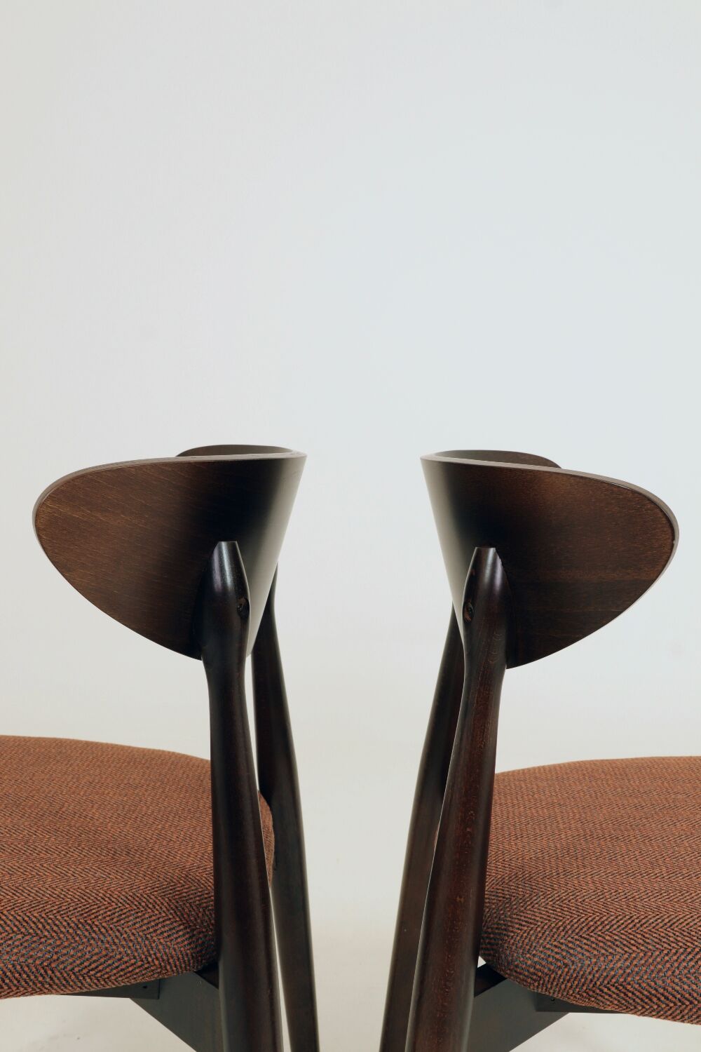 Set of 4 Modern Beech Wood Dining Chair, Herringbone terracota fabric