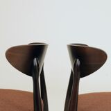 Set of 4 Modern Beech Wood Dining Chair, Herringbone terracota fabric