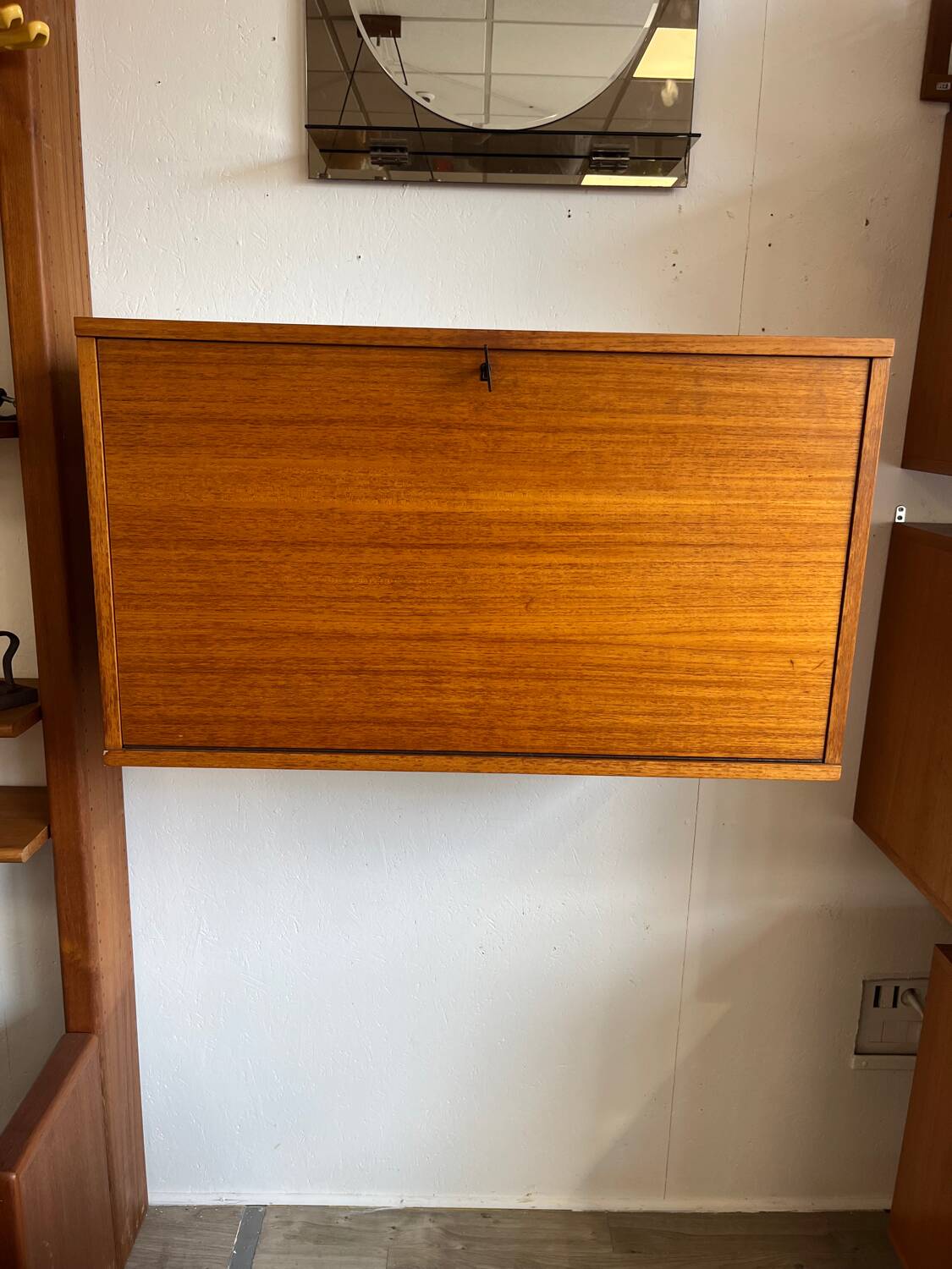 Scandinavian teak wall-mounted secretary from the 1970s