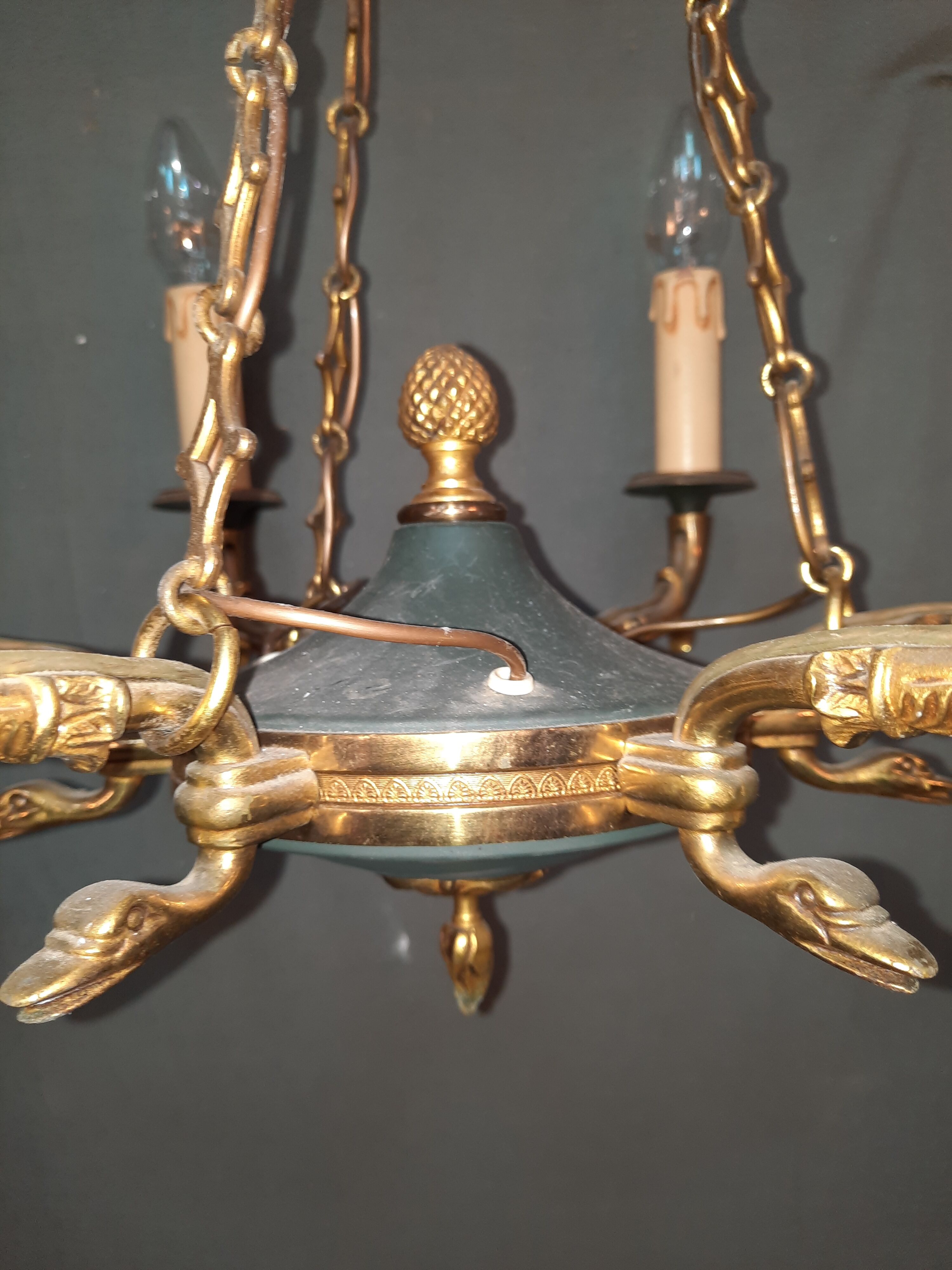 Lustre en métal vert de style empire