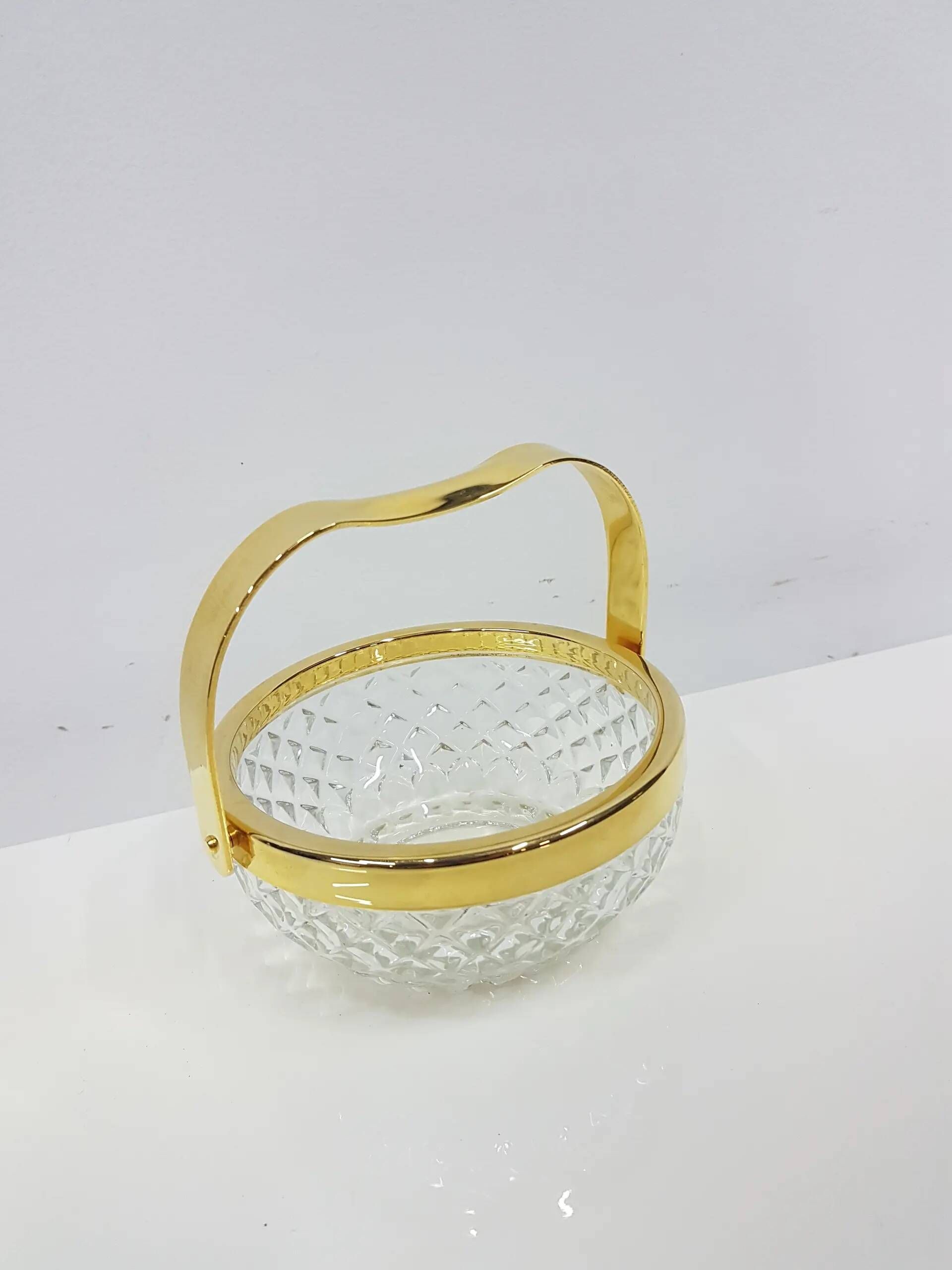 Transparent crystal basket with a gold-plated metal handle, Walther Glas, G