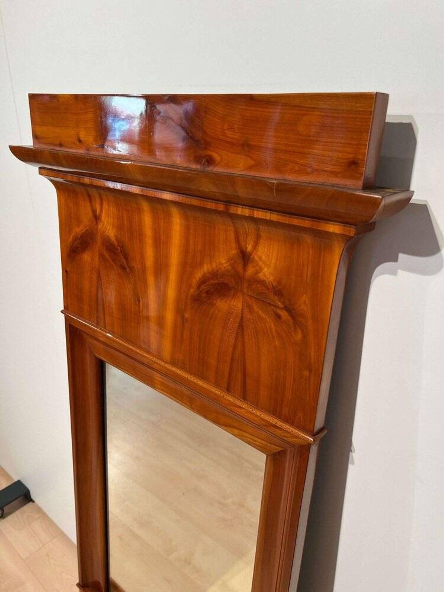 Biedermeier Wall Mirror in Cherrywood Veneer, South Germany, 1830s