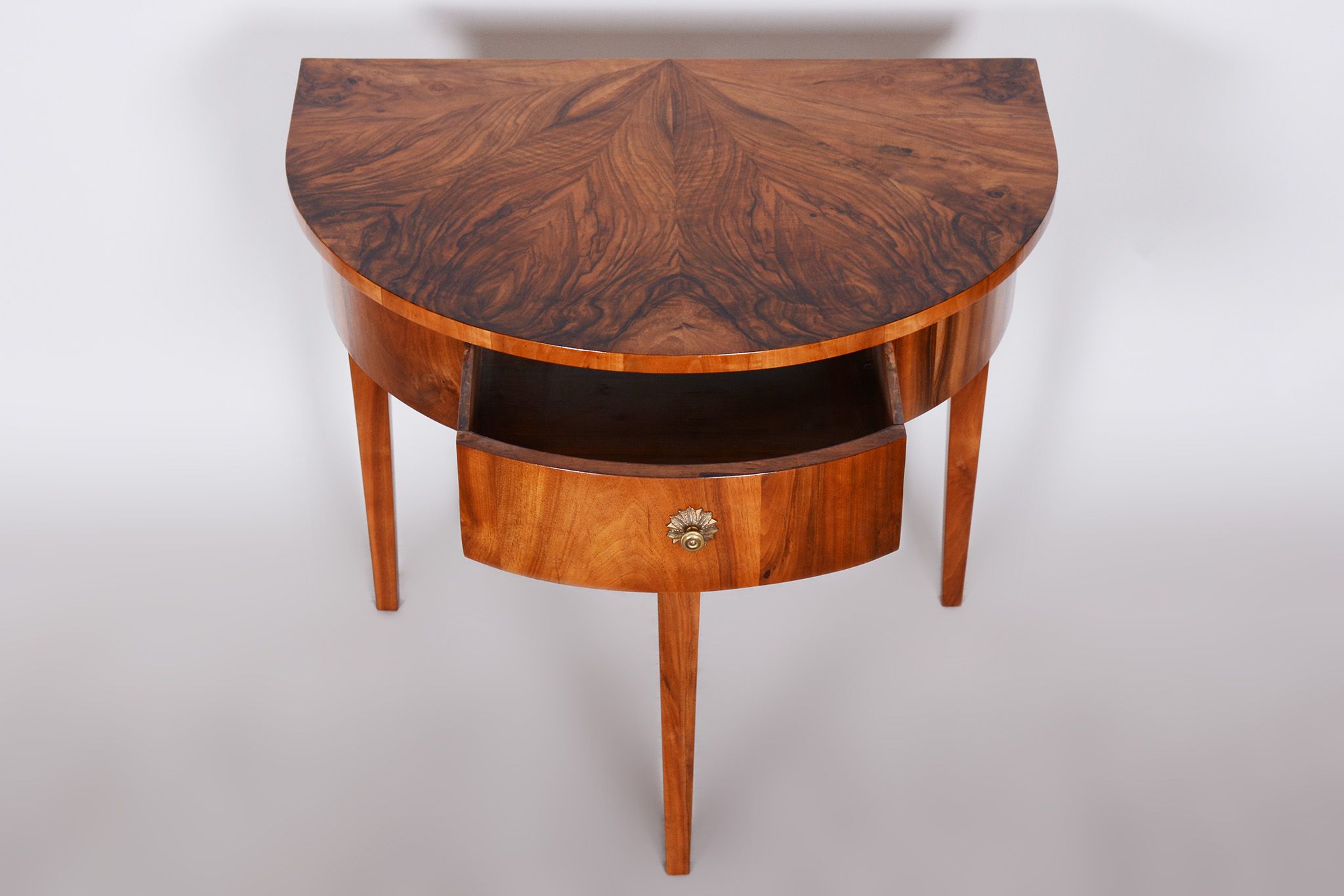 Restored Biedermeier Walnut Side Table, Revived Polish, Czechia, 1820s